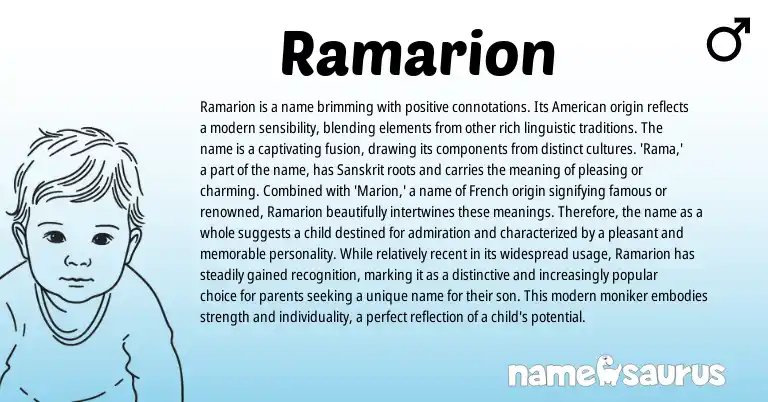 Infographic about Ramarion name meaning, Ramarion is a name from French, Sanskrit, American origin(s).