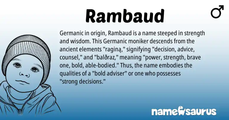 Infographic about Rambaud name meaning, Rambaud is a name from Germanic origin(s).