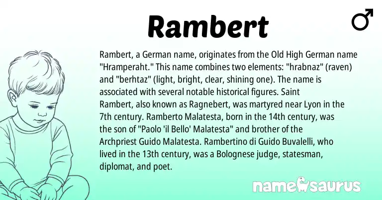Infographic about Rambert name meaning, Rambert is a name from Old High German, German origin(s).