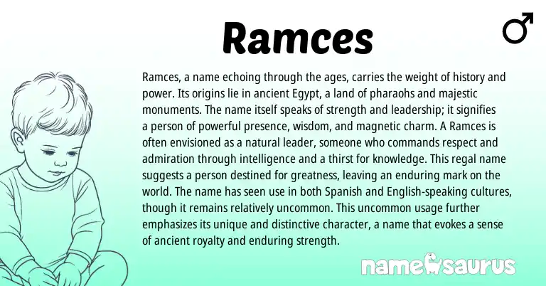 Infographic about Ramces name meaning, Ramces is a name from Egyptian origin(s).