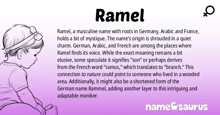 Infographic about Ramel name meaning, Ramel is a name from German, Arabic, French origin(s).
