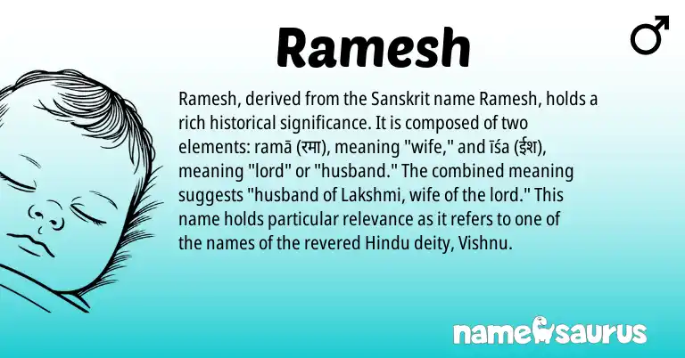 Infographic about Ramesh name meaning, Ramesh is a name from Sanskrit, Hindu origin(s).