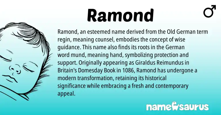 Infographic about Ramond name meaning, Ramond is a name from Old German, German origin(s).