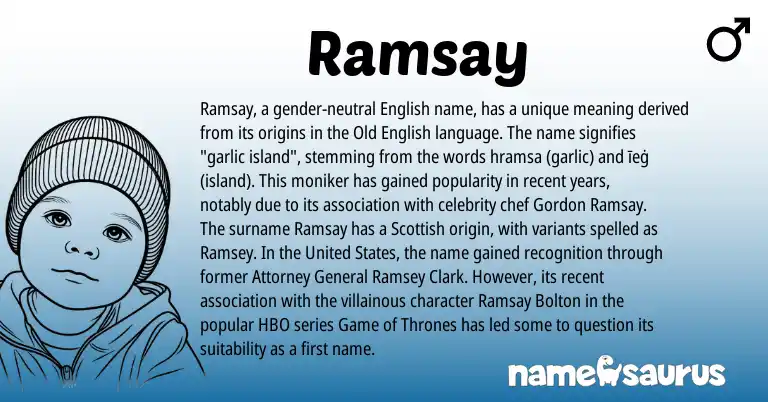 Infographic about Ramsay name meaning, Ramsay is a name from Old English, English, Scottish, United States origin(s).