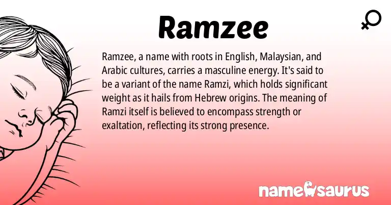Infographic about Ramzee name meaning, Ramzee is a name from English, Malaysian, Arabic origin(s).