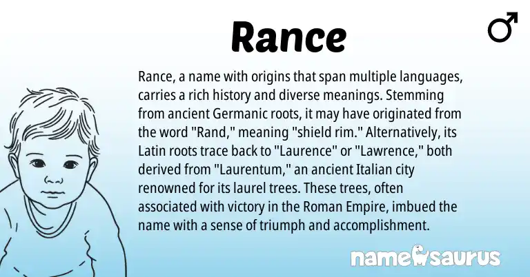 Infographic about Rance name meaning, Rance is a name from Roman, Germanic, Latin, Italian origin(s).