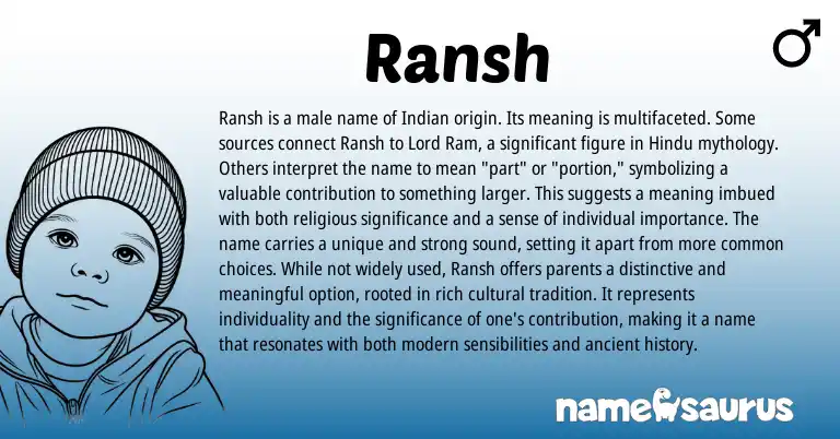Infographic about Ransh name meaning, Ransh is a name from Indian, Sanskrit origin(s).
