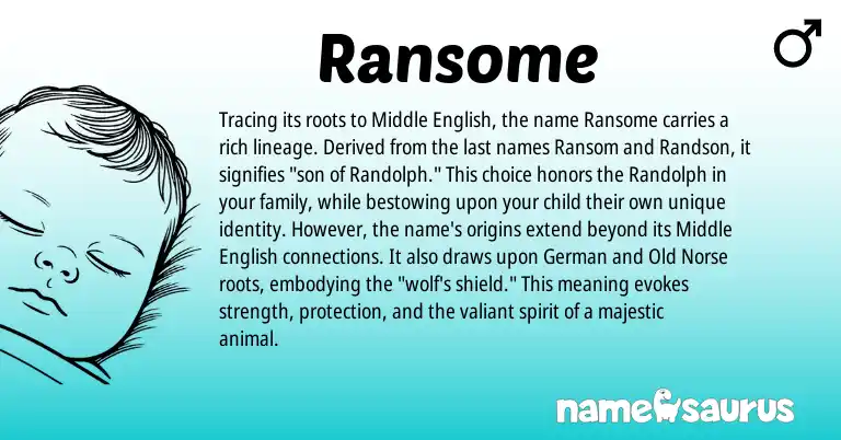 Infographic about Ransome name meaning, Ransome is a name from Middle English, German, Old Norse origin(s).
