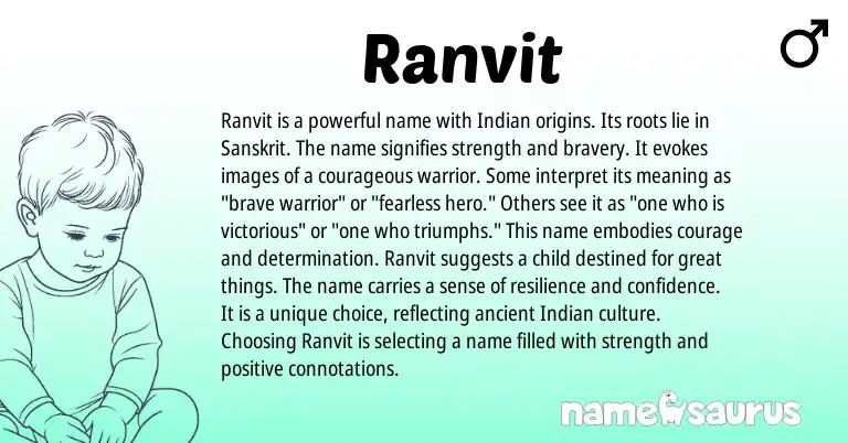 Infographic about Ranvit name meaning, Ranvit is a name from Indian, Sanskrit origin(s).