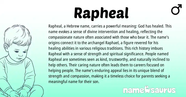 Infographic about Rapheal name meaning, Rapheal is a name from Hebrew origin(s).