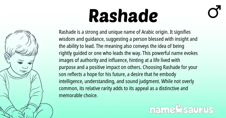 Infographic about Rashade name meaning, Rashade is a name from Arabic origin(s).