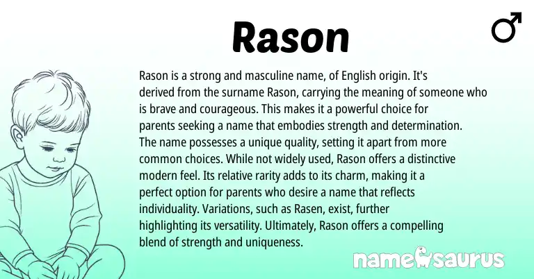 Infographic about Rason name meaning, Rason is a name from Persian, English origin(s).