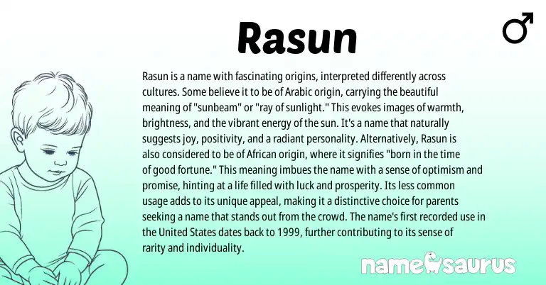 Infographic about Rasun name meaning, Rasun is a name from Arabic origin(s).