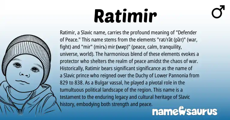 Infographic about Ratimir name meaning, Ratimir is a name from Slavic origin(s).