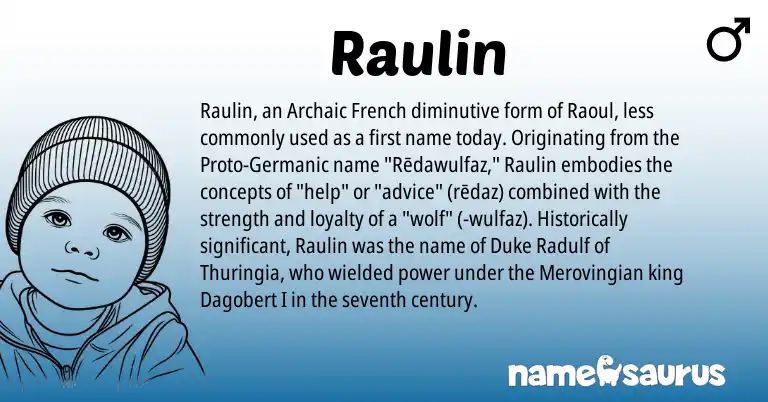 Infographic about Raulin name meaning, Raulin is a name from French, Germanic origin(s).