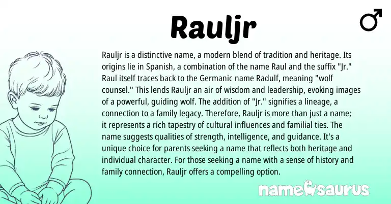 Infographic about Rauljr name meaning, Rauljr is a name from Germanic, Spanish origin(s).