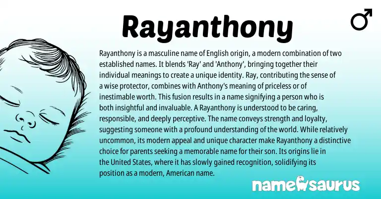Infographic about Rayanthony name meaning, Rayanthony is a name from English origin(s).