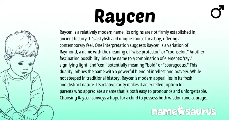 Infographic about Raycen name meaning, Raycen is a name from American origin(s).