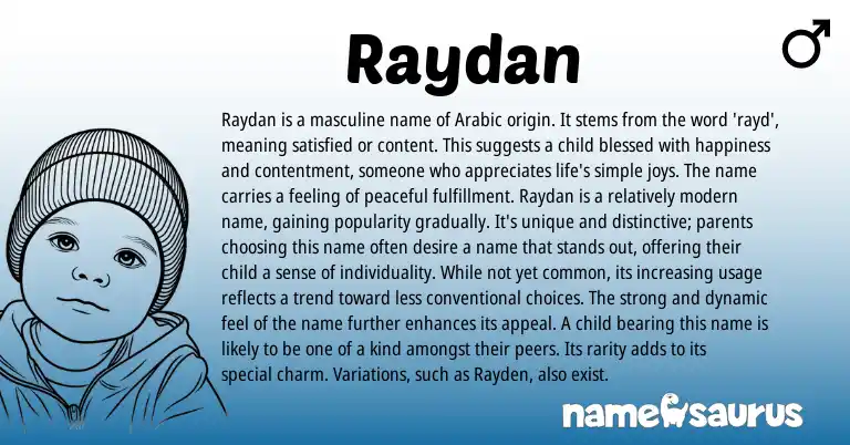 Infographic about Raydan name meaning, Raydan is a name from Arabic origin(s).
