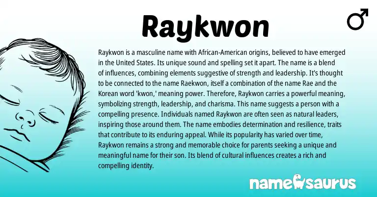 Infographic about Raykwon name meaning, Raykwon is a name from Korean origin(s).