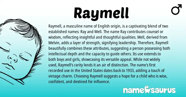 Infographic about Raymell name meaning, Raymell is a name from English origin(s).