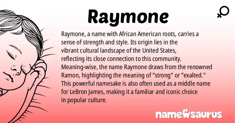 Infographic about Raymone name meaning, Raymone is a name from African American origin(s).
