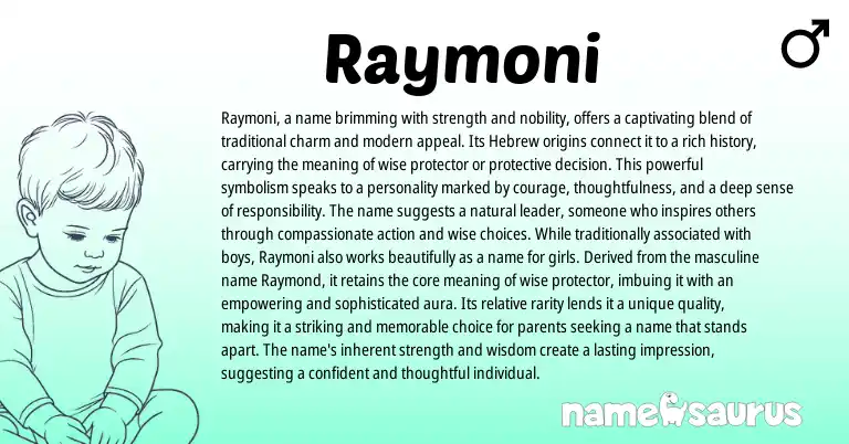 Infographic about Raymoni name meaning, Raymoni is a name from Hebrew origin(s).