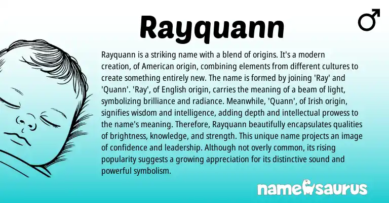 Infographic about Rayquann name meaning, Rayquann is a name from English, Irish origin(s).