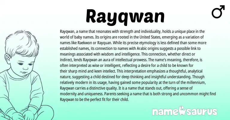 Infographic about Rayqwan name meaning, Rayqwan is a name from Arabic origin(s).