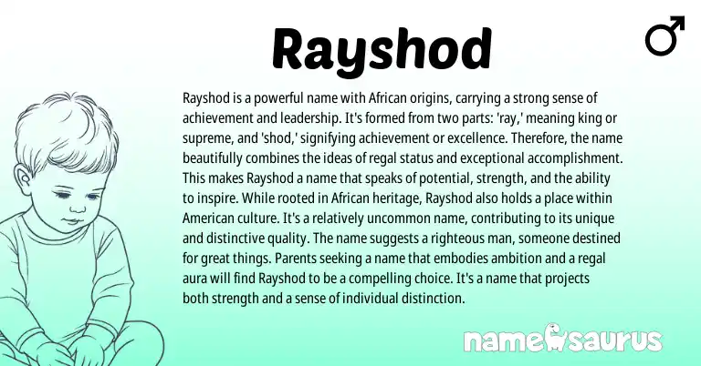 Infographic about Rayshod name meaning, Rayshod is a name from Arabic, African origin(s).