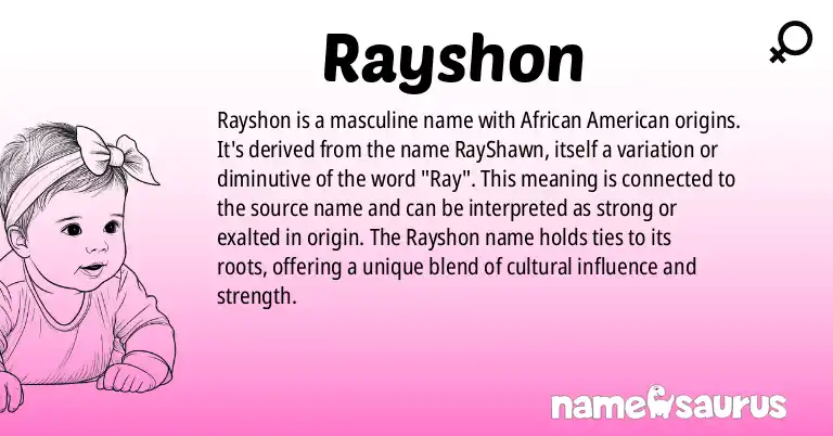 Infographic about Rayshon name meaning, Rayshon is a name from African American origin(s).