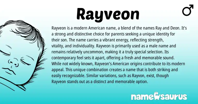 Infographic about Rayveon name meaning, Rayveon is a name from American origin(s).