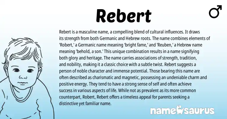 Infographic about Rebert name meaning, Rebert is a name from Germanic, Hebrew origin(s).