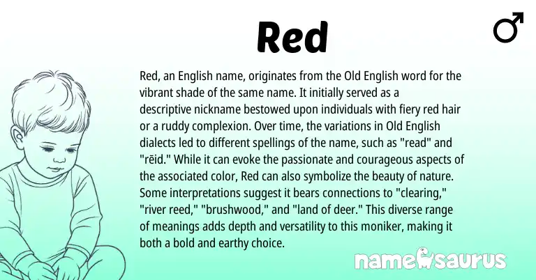 Infographic about Red name meaning, Red is a name from Old English, English origin(s).