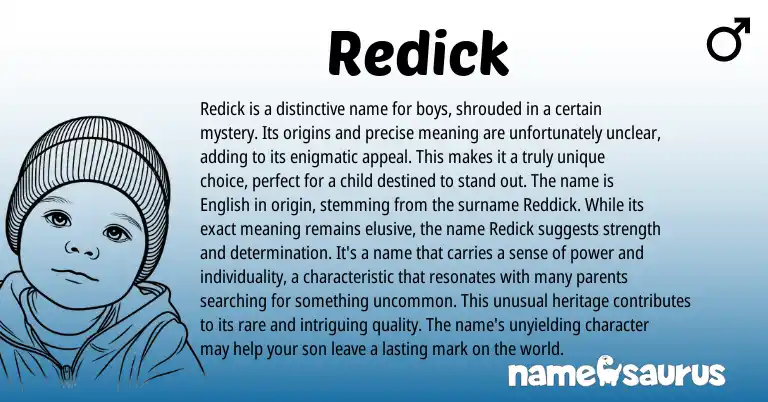 Infographic about Redick name meaning, Redick is a name from English origin(s).
