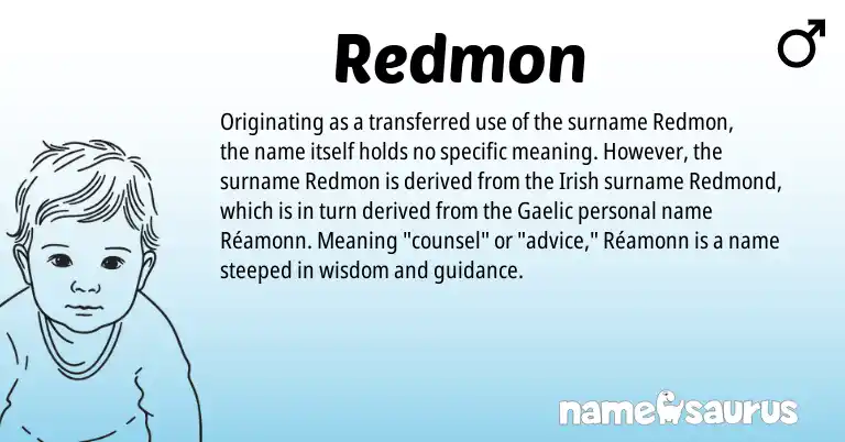 Infographic about Redmon name meaning, Redmon is a name from Irish, Gaelic origin(s).
