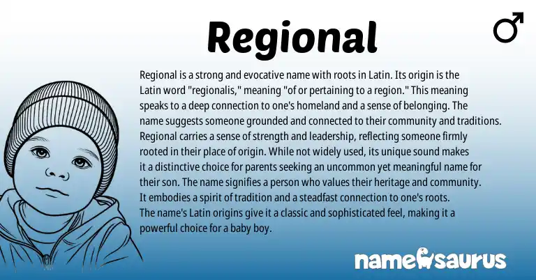 Infographic about Regional name meaning, Regional is a name from Latin origin(s).