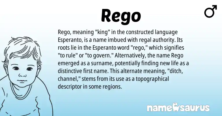 Infographic about Rego name meaning, Rego is a name from Esperanto origin(s).