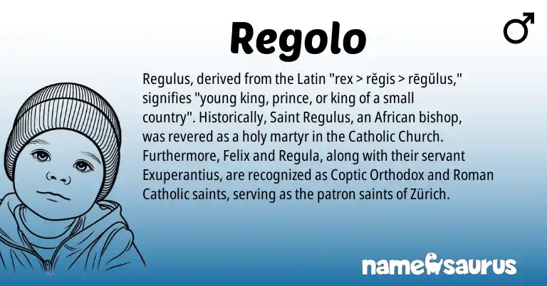 Infographic about Regolo name meaning, Regolo is a name from Roman, Latin, African, Coptic origin(s).