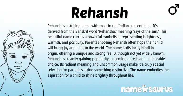 Infographic about Rehansh name meaning, Rehansh is a name from Indian, Sanskrit origin(s).