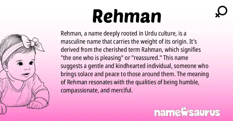 Infographic about Rehman name meaning, Rehman is a name from Urdu origin(s).