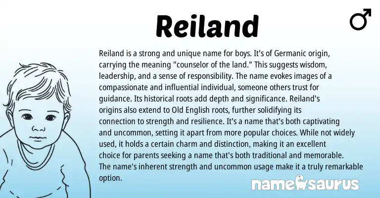 Infographic about Reiland name meaning, Reiland is a name from Germanic origin(s).