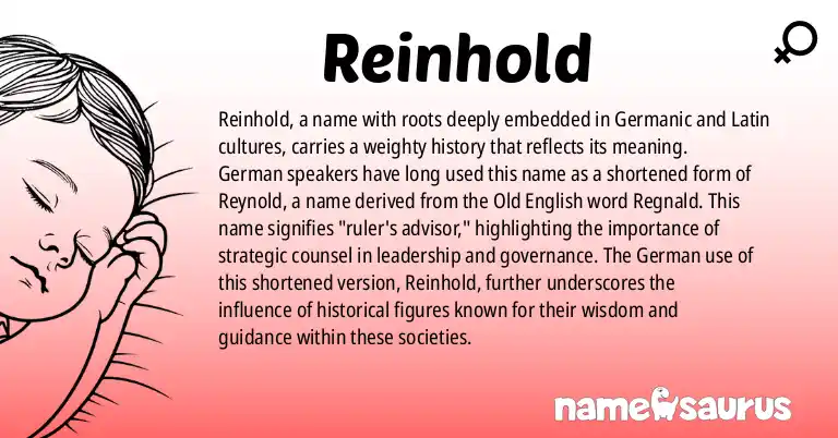Infographic about Reinhold name meaning, Reinhold is a name from German, Germanic, Latin origin(s).