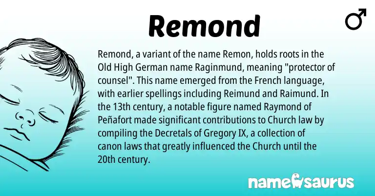 Infographic about Remond name meaning, Remond is a name from Old High German, French origin(s).