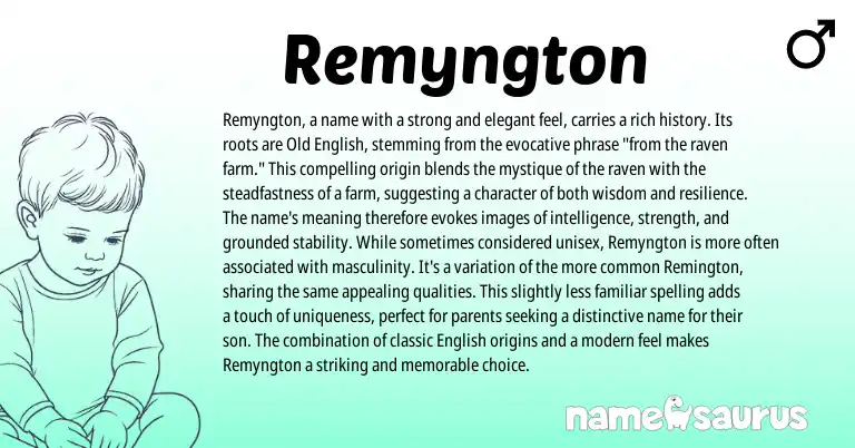 Infographic about Remyngton name meaning, Remyngton is a name from English origin(s).