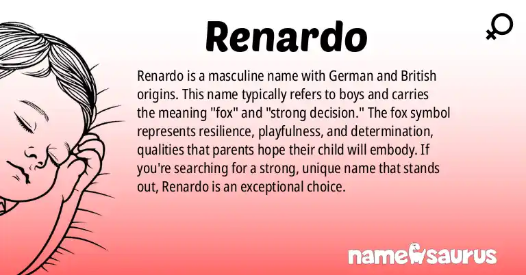 Infographic about Renardo name meaning, Renardo is a name from German, British origin(s).