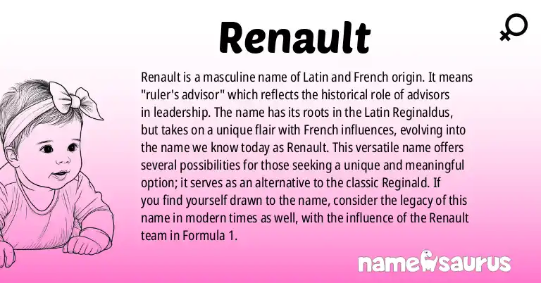 Infographic about Renault name meaning, Renault is a name from Latin, French origin(s).
