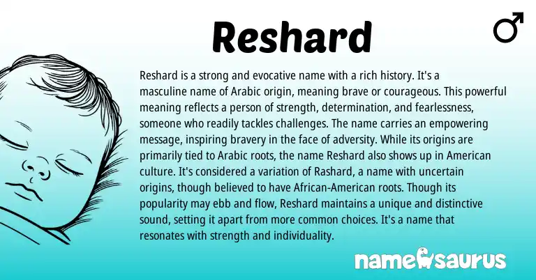 Infographic about Reshard name meaning, Reshard is a name from Arabic origin(s).