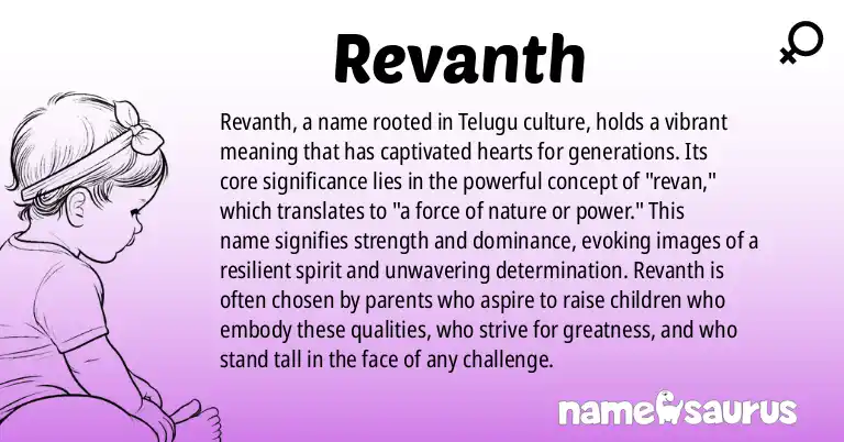 Infographic about Revanth name meaning, Revanth is a name from Telugu origin(s).
