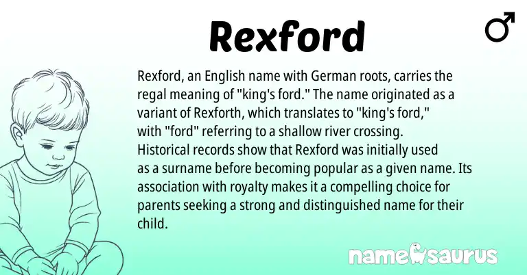 Infographic about Rexford name meaning, Rexford is a name from German, English origin(s).